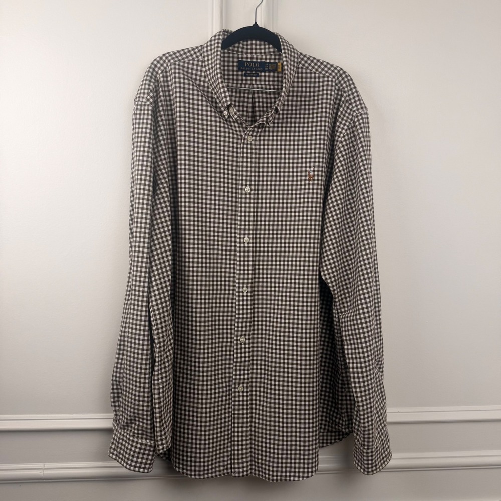 Ralph Lauren Brown Gingham Check Flesh Pony Button Down Classic Fit Shirt XXL
